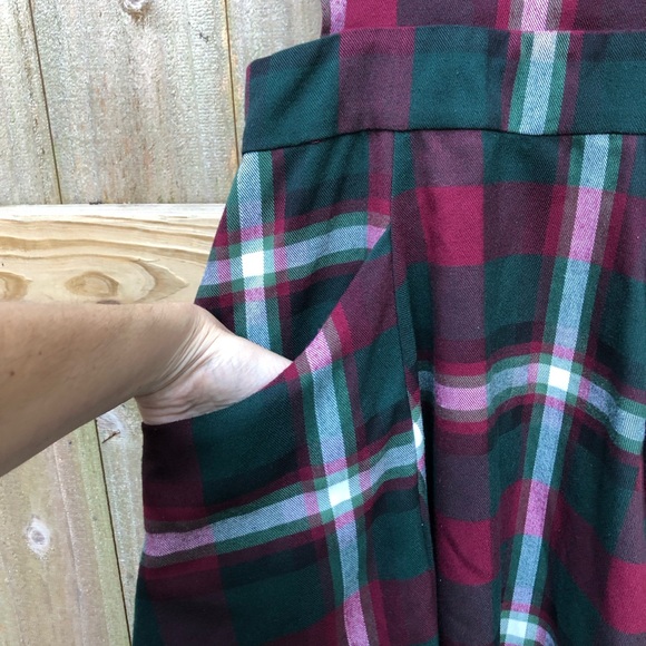 Collectif Kayden Festive Check Dungaree Dress Size XS Red Green Plaid Pinafore - Picture 6 of 14